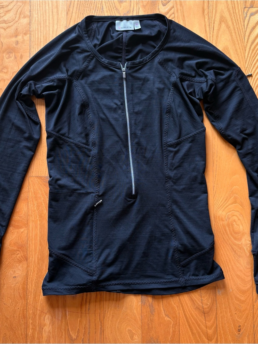 Athleta 3/4 Zip Up Dri Fit Black Long Sleeve Tee